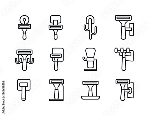 Shaving Wall Mounts Icons. Shaving Wall Mounts. Line icon set of