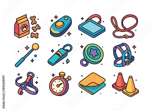 Pet Training Icons. Pet Training. Colorful isometric vector icon