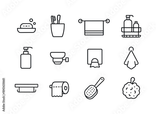 Bathroom Icon Set. Bathroom Accessories. Line icon set of Bathro
