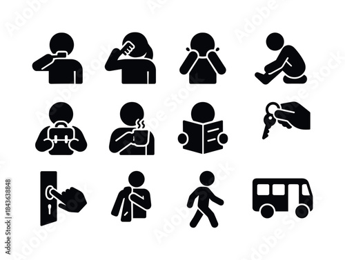 Daily Routine Icons. Daily routines. Solid icon set of Daily rou