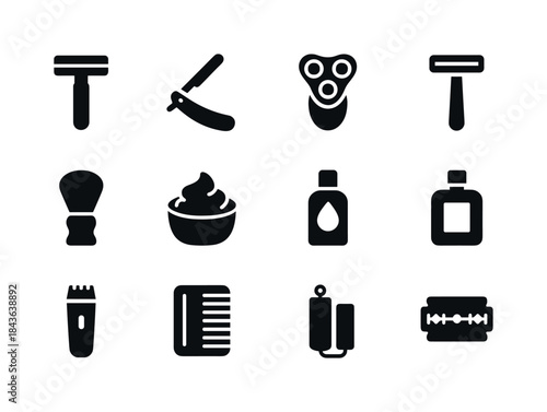 Shaving Tools Icons. Shaving tools. Solid icon set of shaving to