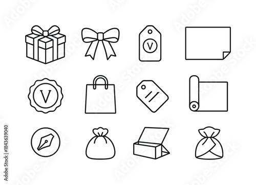 Boutique Packaging Icons. Premium boutique packaging. Line icon