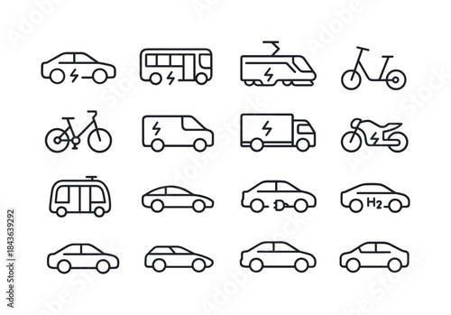 Electric Vehicle Icons. Electric Vehicles. Line icon set of Elec