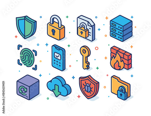 Colorful Data Protection Icons. Data protection. Colorful isomet