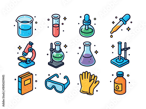 Colorful Lab Icon Set. Laboratory Equipment. Colorful isometric