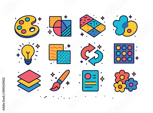 Colorful Artistic Icons Grid. artistic synthesis. Colorful isome