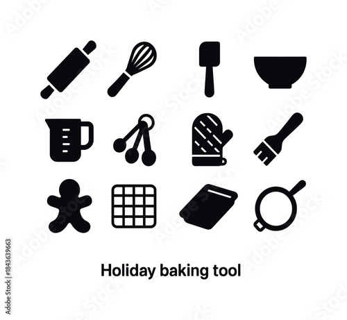 Holiday Baking Icons. Holiday baking tools. Solid icon set of ho