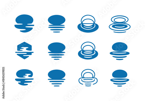 Crystal Pond Logo Set. crystal-clear pond. Icon set. Set Logo of