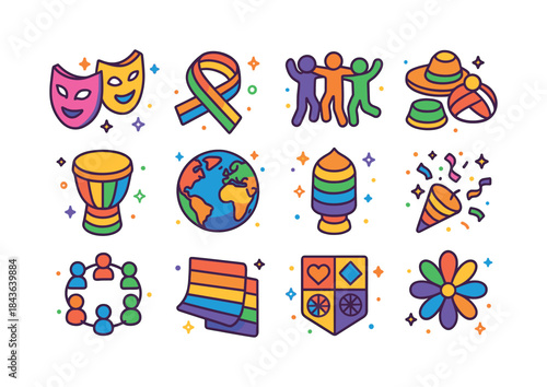 Diversity Celebration Icons. diversity celebration. Colorful iso