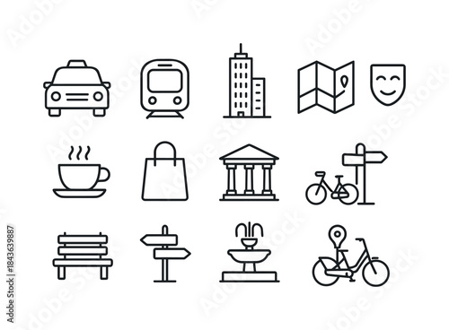 City Travel Icons. City Travel. Line icon set of City Travel: ta