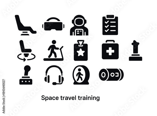 Space Training Icons. Space Travel Training. Solid icon set of S