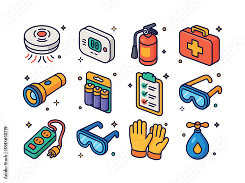 Home Safety Icons. Home safety checks. Colorful isometric vector