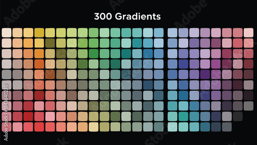 Collection of 300 Diverse Color Gradients Arranged in Swatches for Design Inspiration.