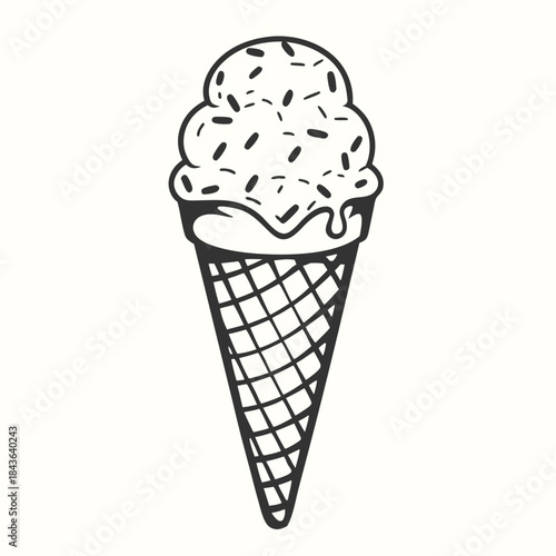 Vanilla ice cream with sprinkles slowly melting in a waffle cone seems refreshingly delightful