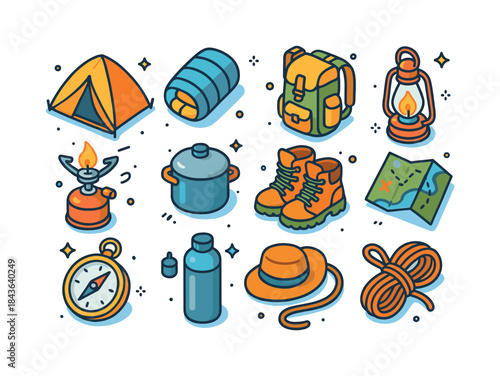 Camping Gear Icons. Camping Gear. Colorful isometric vector icon