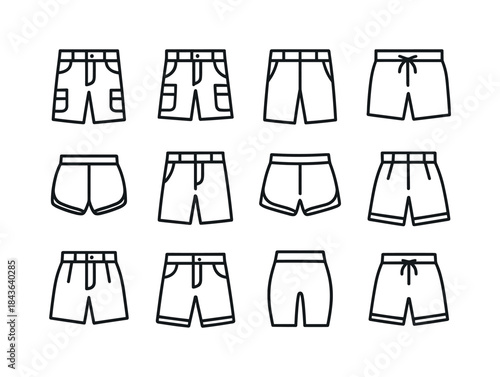 Shorts Icon Set. Short Pants. Line icon set of Short Pants: deni