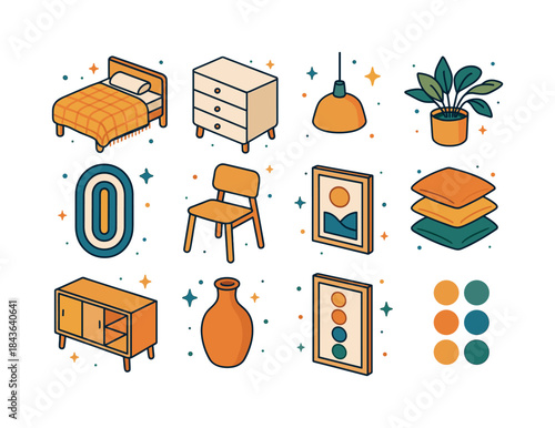 Scandinavian Style Icons. Scandinavian style. Colorful isometric