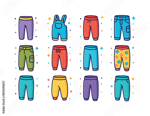 Colorful Kids Pants Icons. Kids pants. Colorful isometric vector