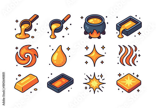 Molten Treasure Icons. molten treasure. Colorful isometric vecto