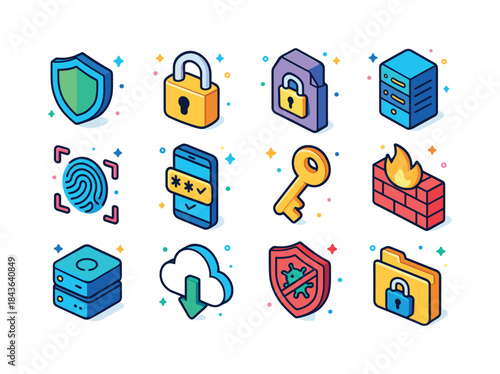 Colorful Data Protection Icons. Data protection. Colorful isomet