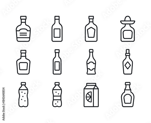 Cocktail Ingredient Icons. Cocktail ingredients. Line icon set o