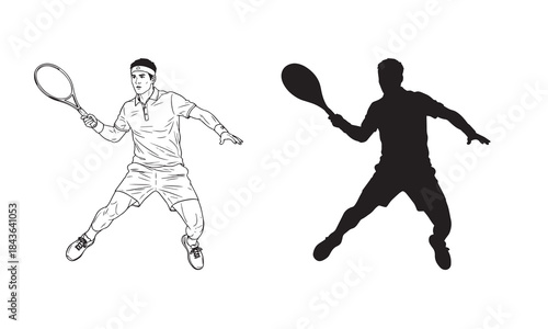 Tennis player silhouette and outline ready for sport design