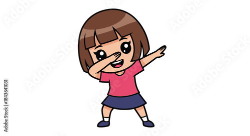 Cartoon girl dabbing with style and joy, isolated against a white background creating a modern,