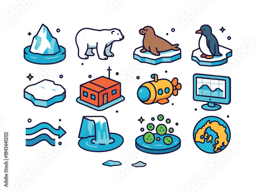 Polar Ocean Icons. Polar Oceans. Colorful isometric vector icons
