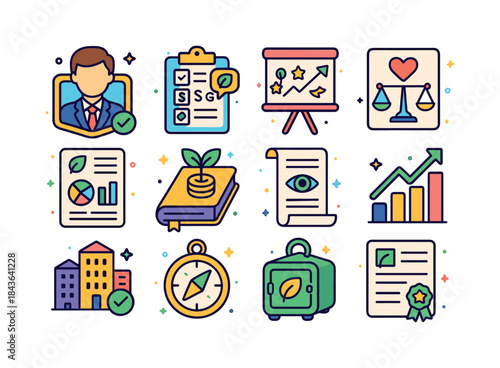 Ethical Icons Collection. Ethical Wealth Management. Colorful is