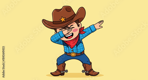 Cartoon Cowboy Dabbing, A Cheerful Illustration for Children's Content and Western-Themed Designs