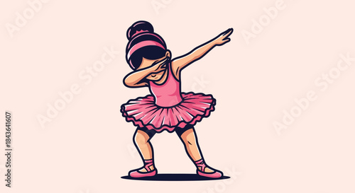 Illustrative image of a young ballerina in pink tutu performing a trendy dab pose