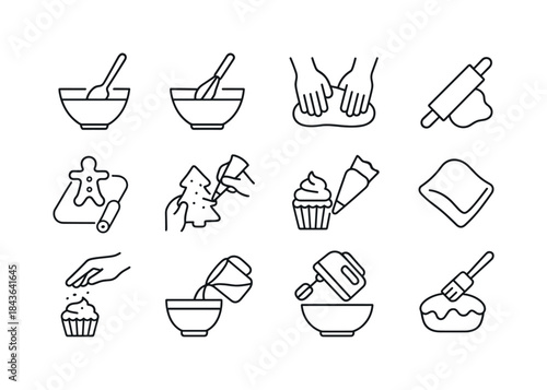 Holiday Baking Utensils Icons. Holiday baking utensils actions.