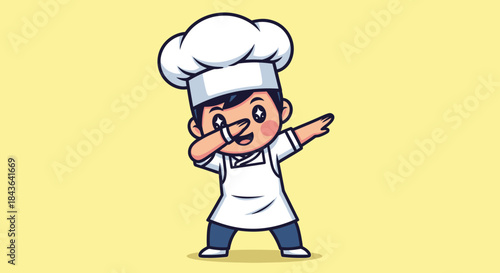 Cute Cartoon Chef Dabbing Mascot Illustration on Yellow Background for Culinary Theme
