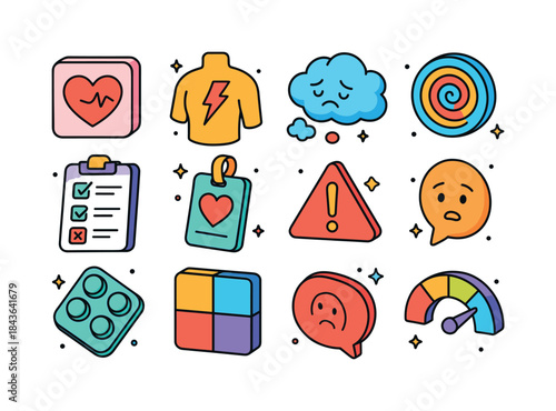 Anxiety Icons Set. Anxiety. Colorful isometric vector icons set