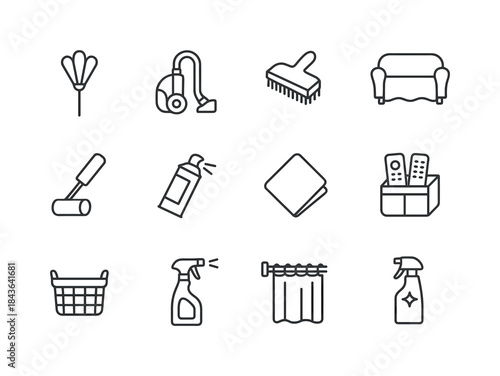 Living Room Cleaning Icons. Living room cleaning hacks. Line ico