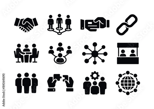 B2B Networking Icons. b2b networking. Solid icon set of b2b netw