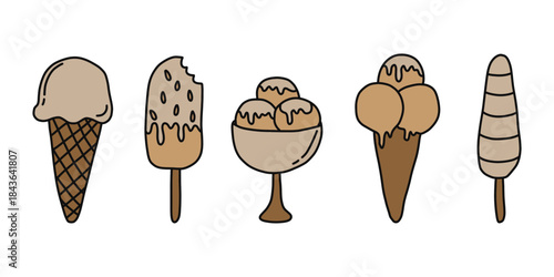 Ice Cream Line Art Collection. Minimal Frozen Dessert Icons