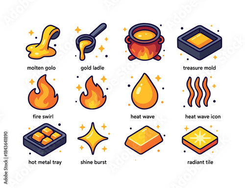 Molten Treasure Icons. molten treasure. Colorful isometric vecto