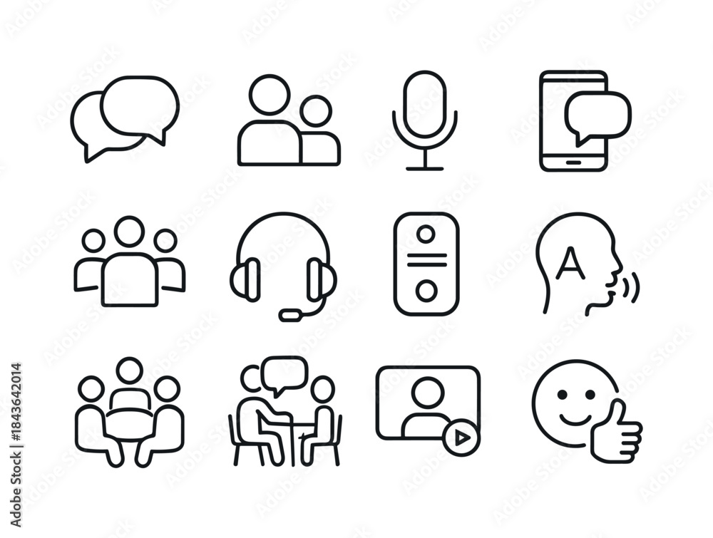 Obraz premium Conversation Icon Set. Speaking & Conversation. Line icon set of