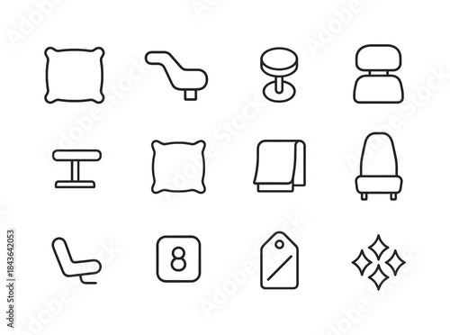 Seating Icon Set. Seating accessories. Line icon set of Seating