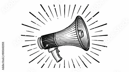 Vintage Megaphone Illustration with Sunburst Effect - Announcement and Promotion Graphic.