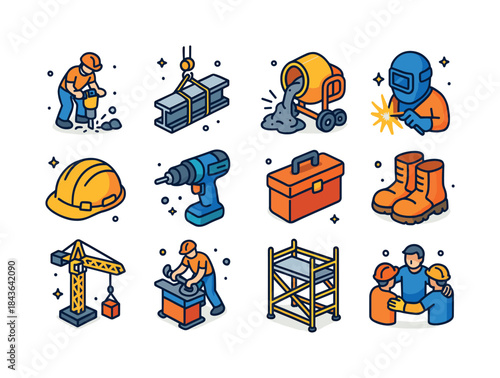 Heavy Labor Icons. Heavy labor. Colorful isometric vector icons