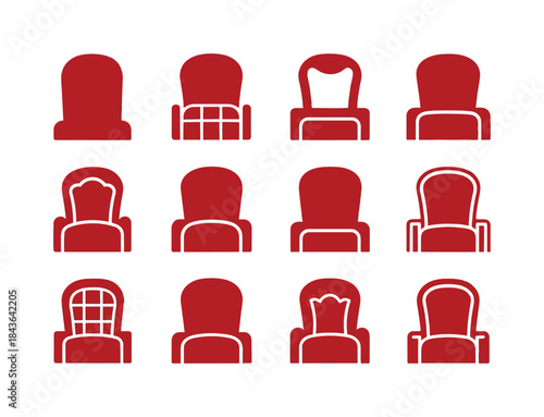 Red Velvet Icon Set. Red velvet seats. Icon set. Set Logo of red