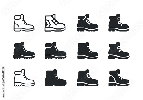 Hiking Boot Logos. Travel. Icon set. Set Logo of Travel: hiking