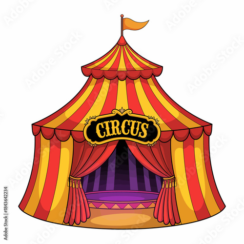 A colorful and vibrant circus tent that embodies the spirit of fun and excitement, inviting guests to experience the joy of performances and entertainment under its canopy.
