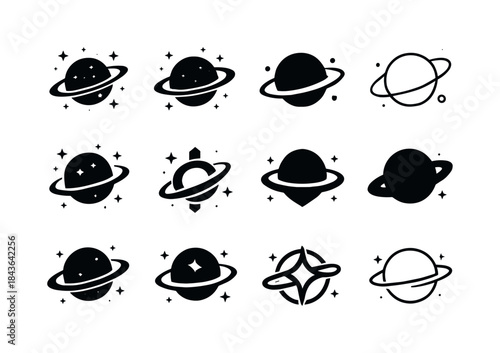 Saturn Logo Variations. Saturn. Icon set. Set Logo of Saturn: Sa