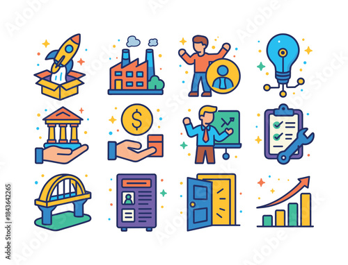 Dynamic Job Creation Icons. Job creation. Colorful isometric vec