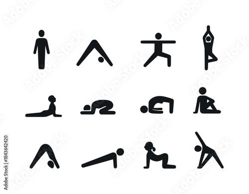 Yoga Pose Icons. Yoga poses. Solid icon set of Yoga poses: mount