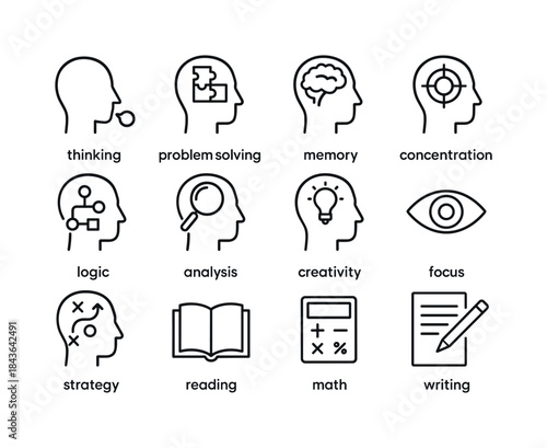 Cognitive Skills Icons. Cognitive Skills. Line icon set of Cogni