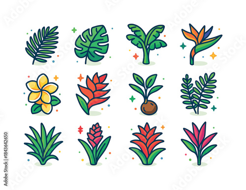 Tropical Plant Icons. Tropical plants. Colorful isometric vector